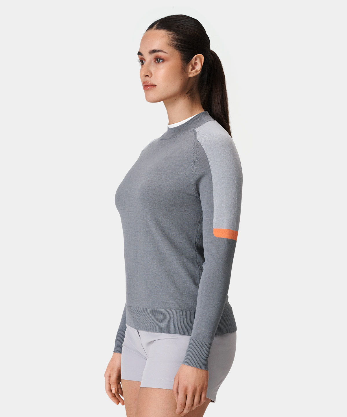 High Quality Ladies Active Wear Long Sleeve Golf Pullover Custom Logo Printed Crewneck Sweatshirt for Autumn Jersey Fabric Stand