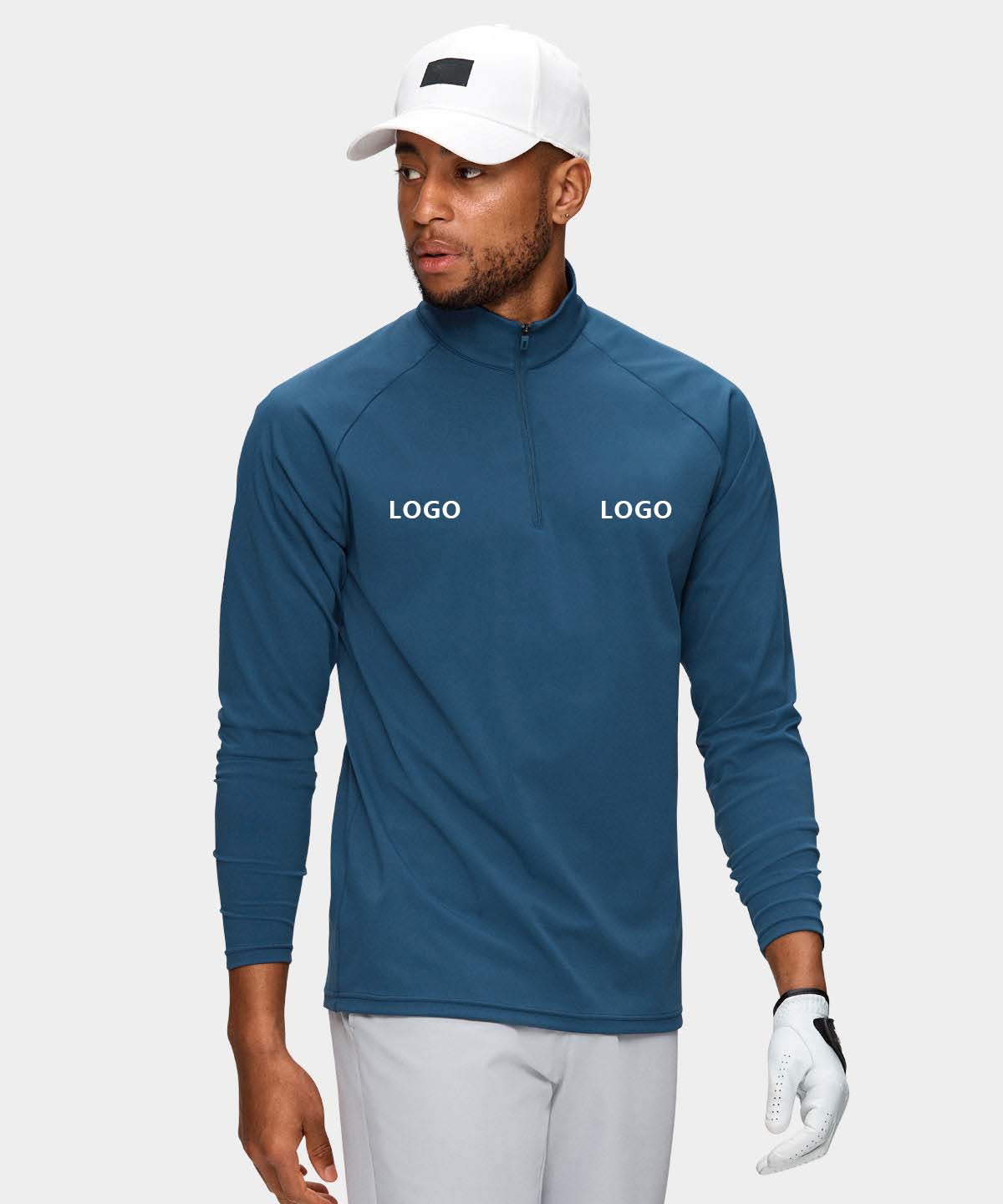 Custom Logo Print Luxury Long Sleeve 1/4 Quarter Zip Collar Fitness Sport Golf Pullover Hoodies Sweatshirts for Men