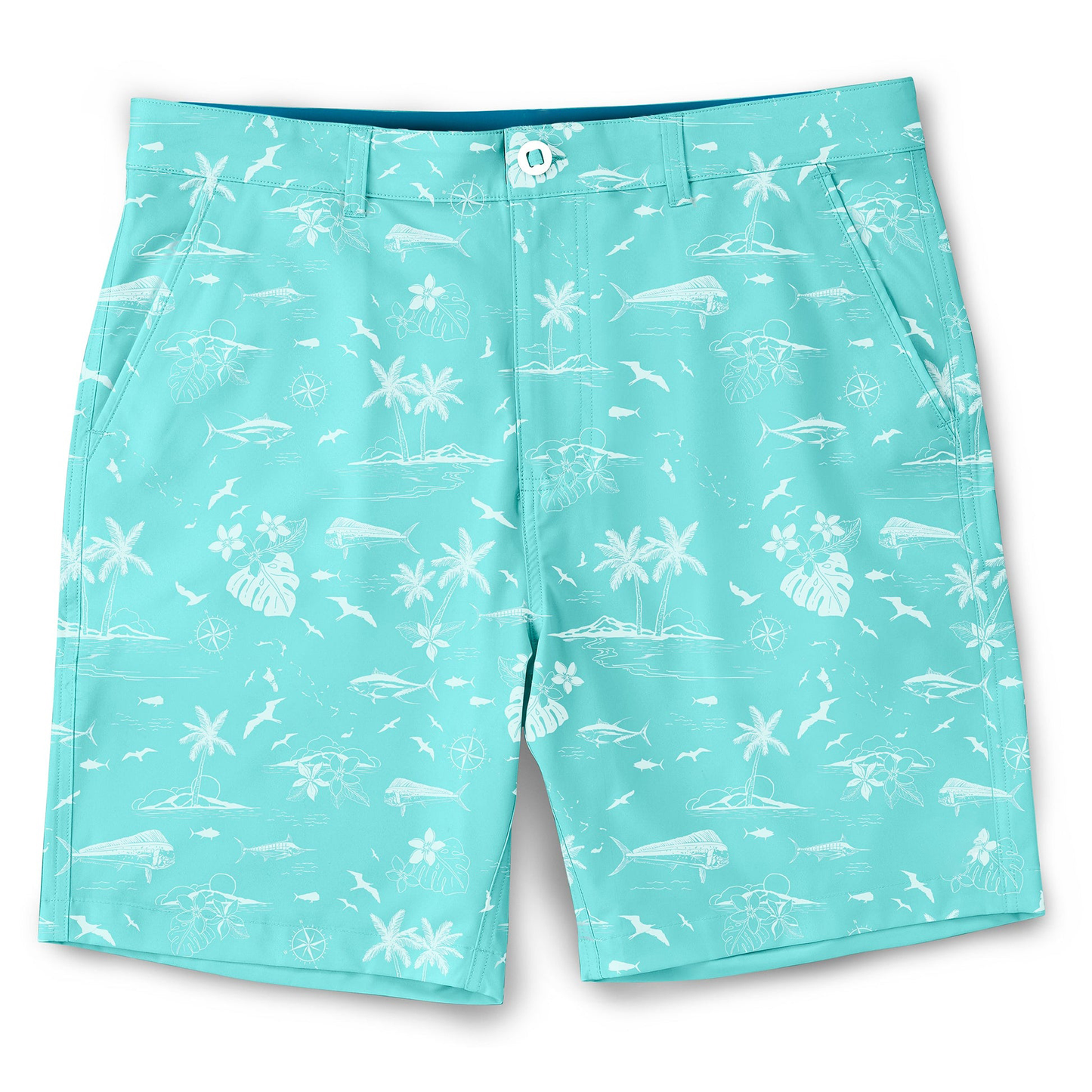 Full-body sublimation printed, heavyweight polyester men's unisex 6-inch inseam custom tree mesh golf shorts for summer