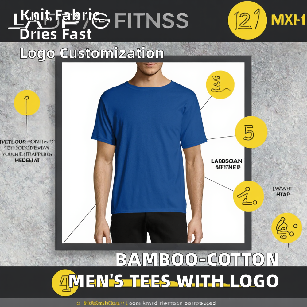 Men's Cotton Bamboo Fiber T-Shirts Solid Pattern Knitted Fabric Custom Logo Silk Screen Printing Minimum Customizable Blank