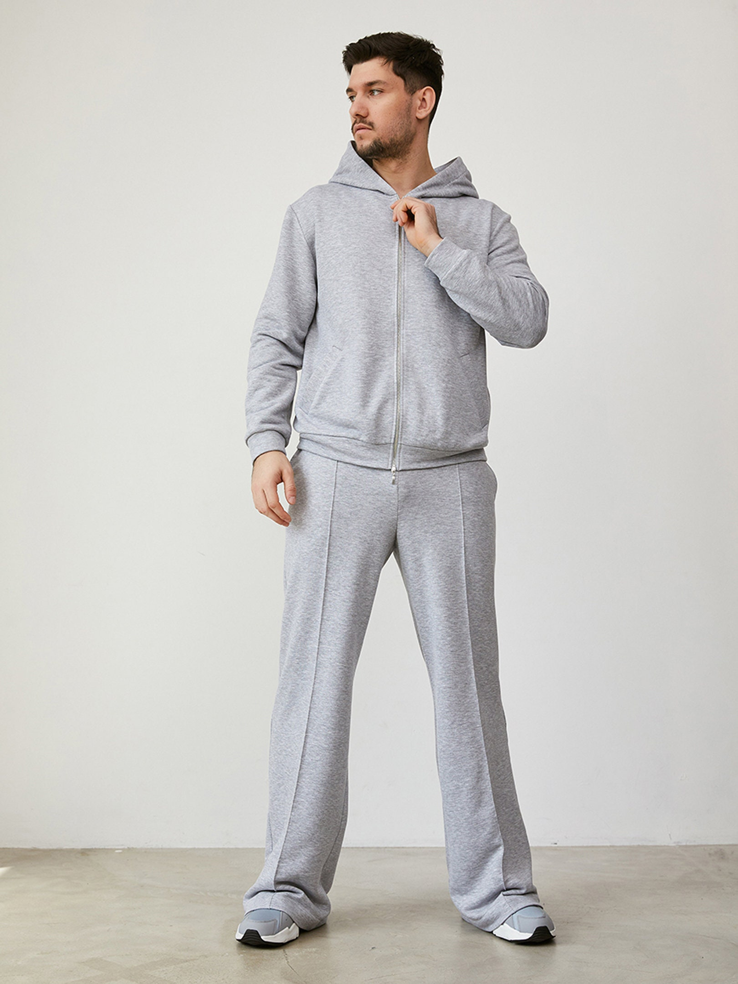 Custom Embroidery Streetwear Heavyweight Grey Big Oversized 500 Gsm Blank Mens Full Zip up Hoodie