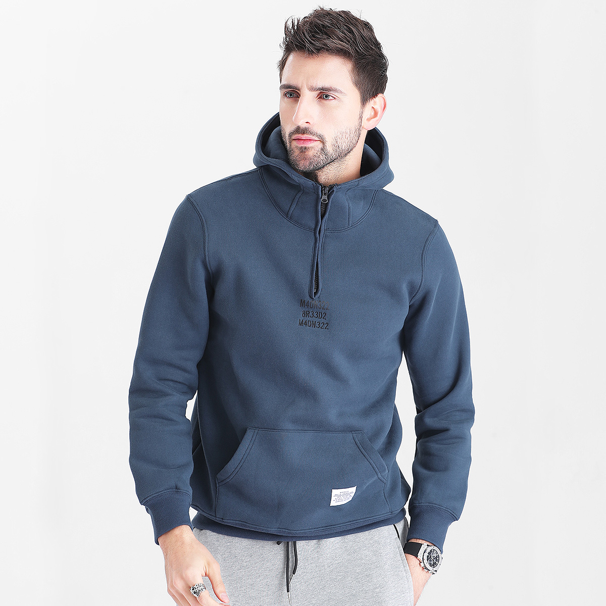 Custom Logo Print Letter Cotton Fashion Casual Loose Oversize Plus Size Half Zip Men Hoodies Sweatshirt