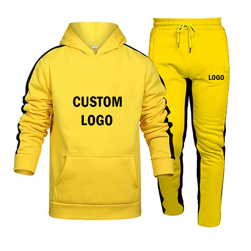 Custom Embroidered logo 50% Cotton 50% Polyester Solid Color Two Plus Size Men's Hoodie and Sweatpants