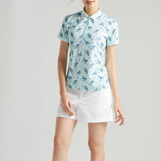 Custom Women's Flora Sublimation Casual Sport Self Collar Golf Dry Performance Short Sleeve Athletic Polo t Shirt