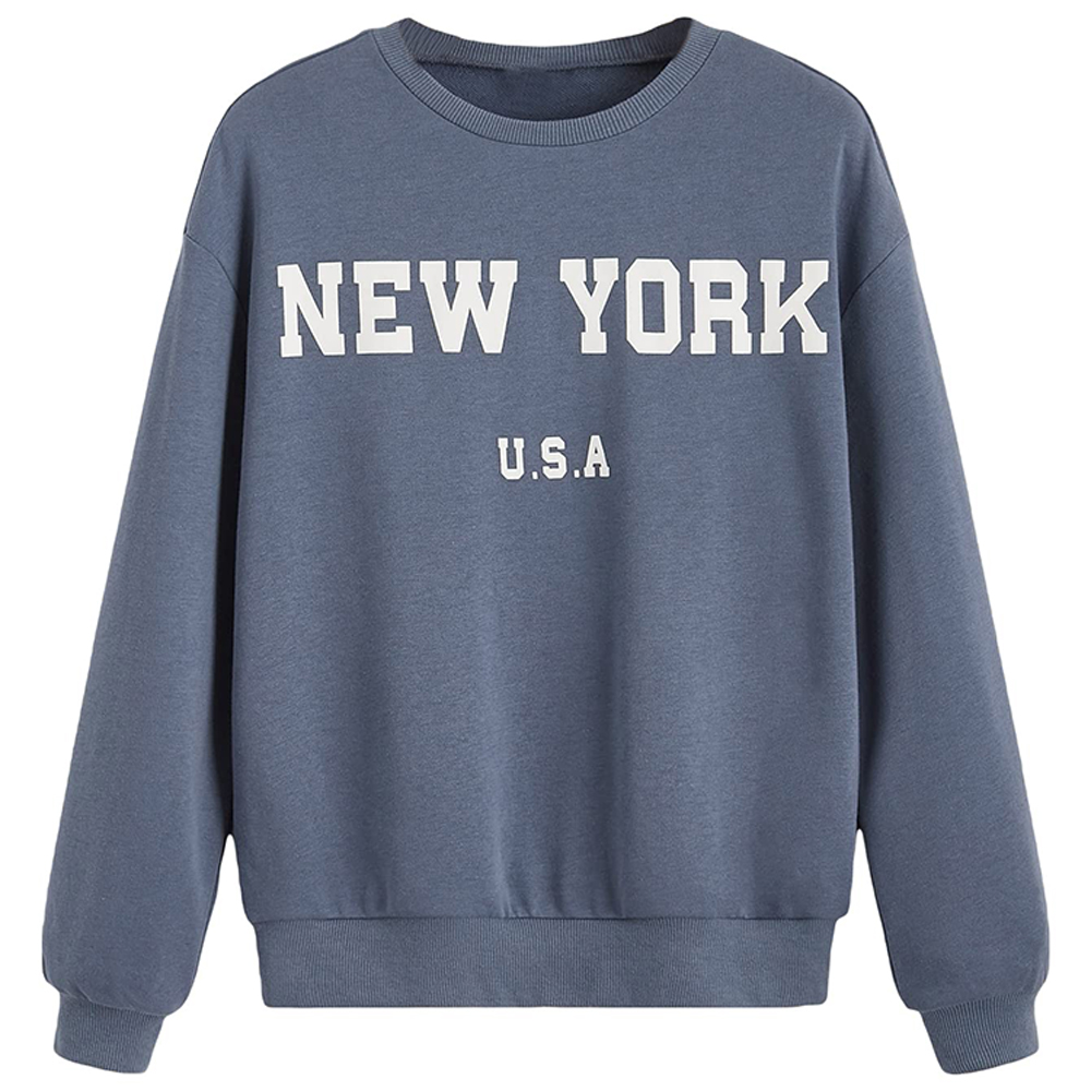 OEM Custom Men's Short Round Neck Pullover Long Sleeve 100% Cotton Kait Plain Letter Screen Print Digital Printing Autumn Season