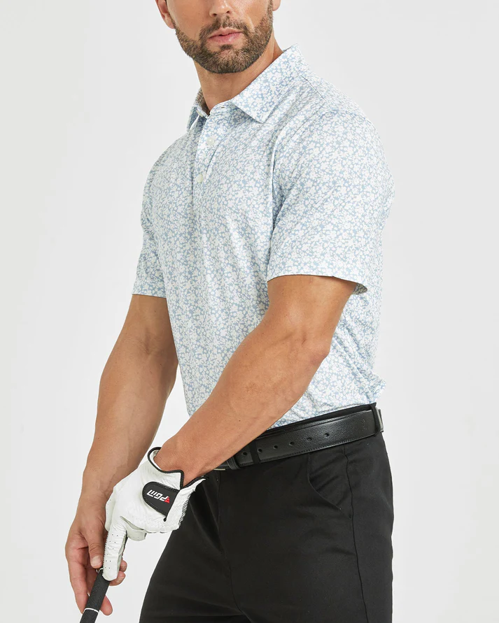 Men's Floral Golf Polo Shirt - Stylish White Flower Prints for Optimal Performance
