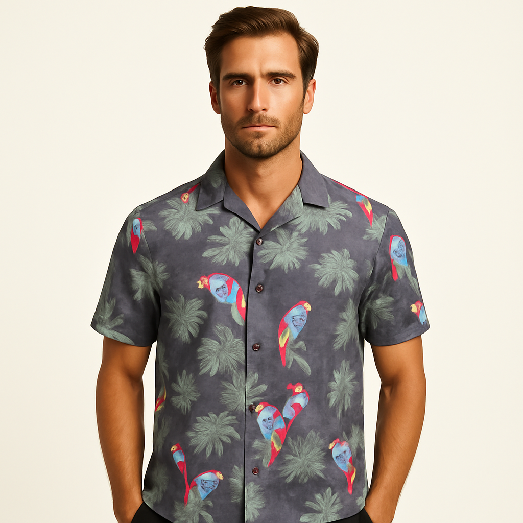 High Quality Custom Logo Casual Short Sleeve Hawaiian Print Funky Vacation Oversized Button up Shirt for Men