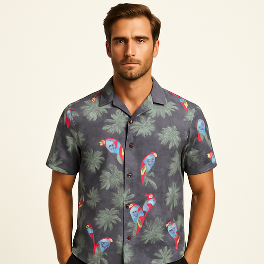 High Quality Custom Logo Casual Short Sleeve Hawaiian Print Funky Vacation Oversized Button up Shirt for Men