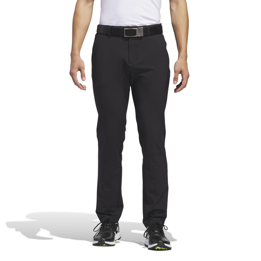 Custom-made tapered black golf pants made of 88% recycled polyester fiber and 12% spandex, with wrinkle-resistant and quick-drying functions