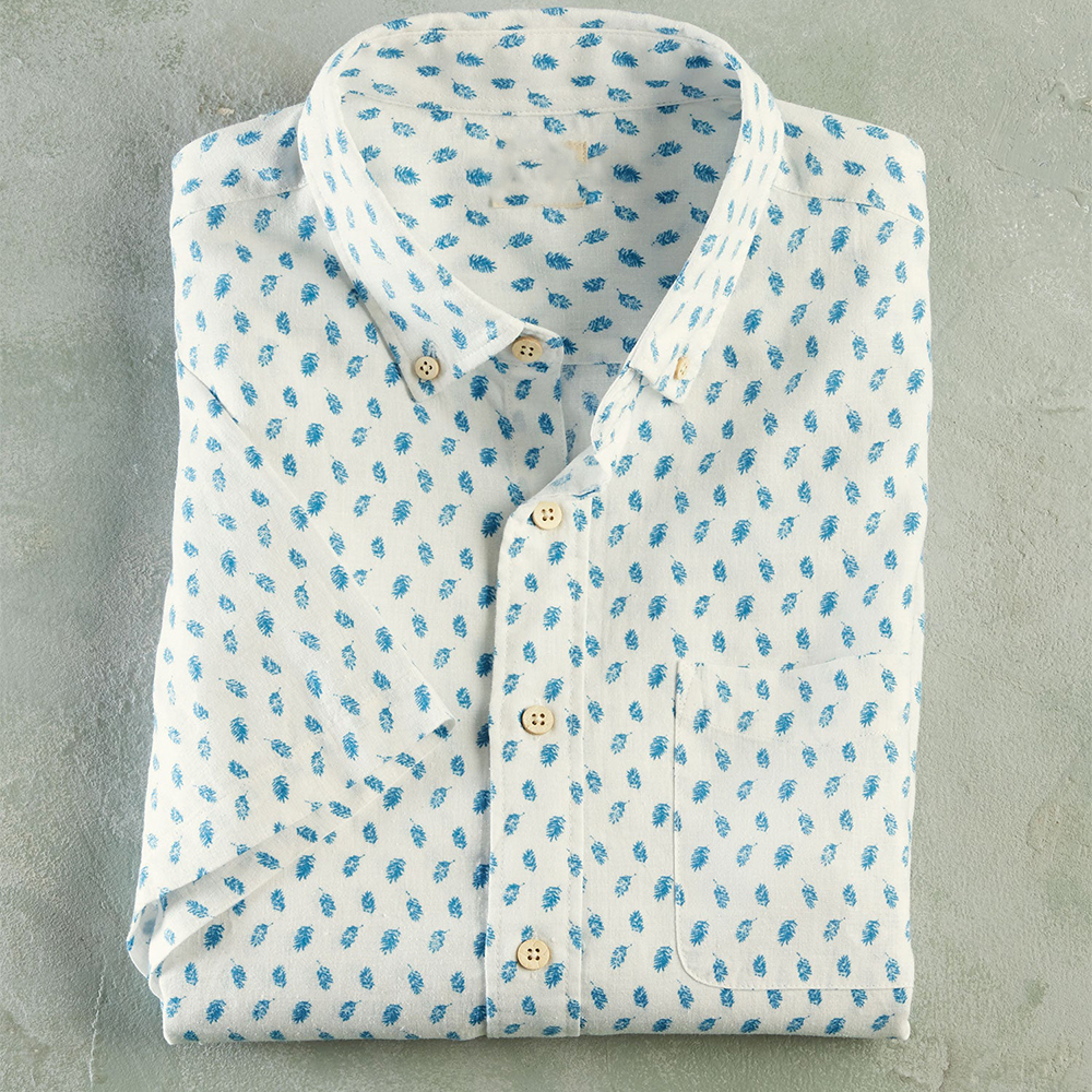 Men's Hawaiian Ramie Cotton Beach Printed Hawaiian Print Short-sleeved Custom Button Down Shirt Men