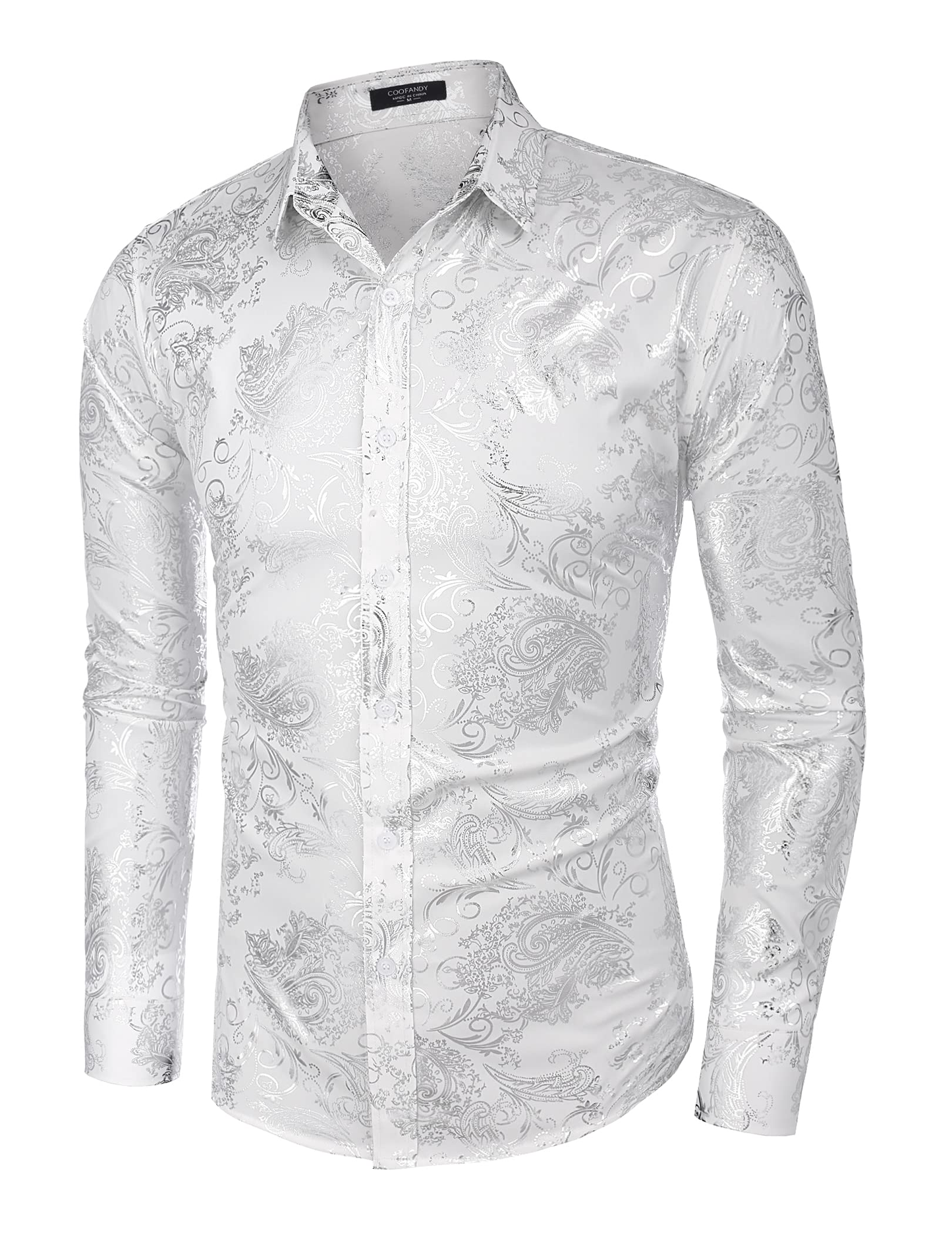 Custom Elegant White Floral Printed Design Shirts Casual Button Down White Shirt for Men Formal