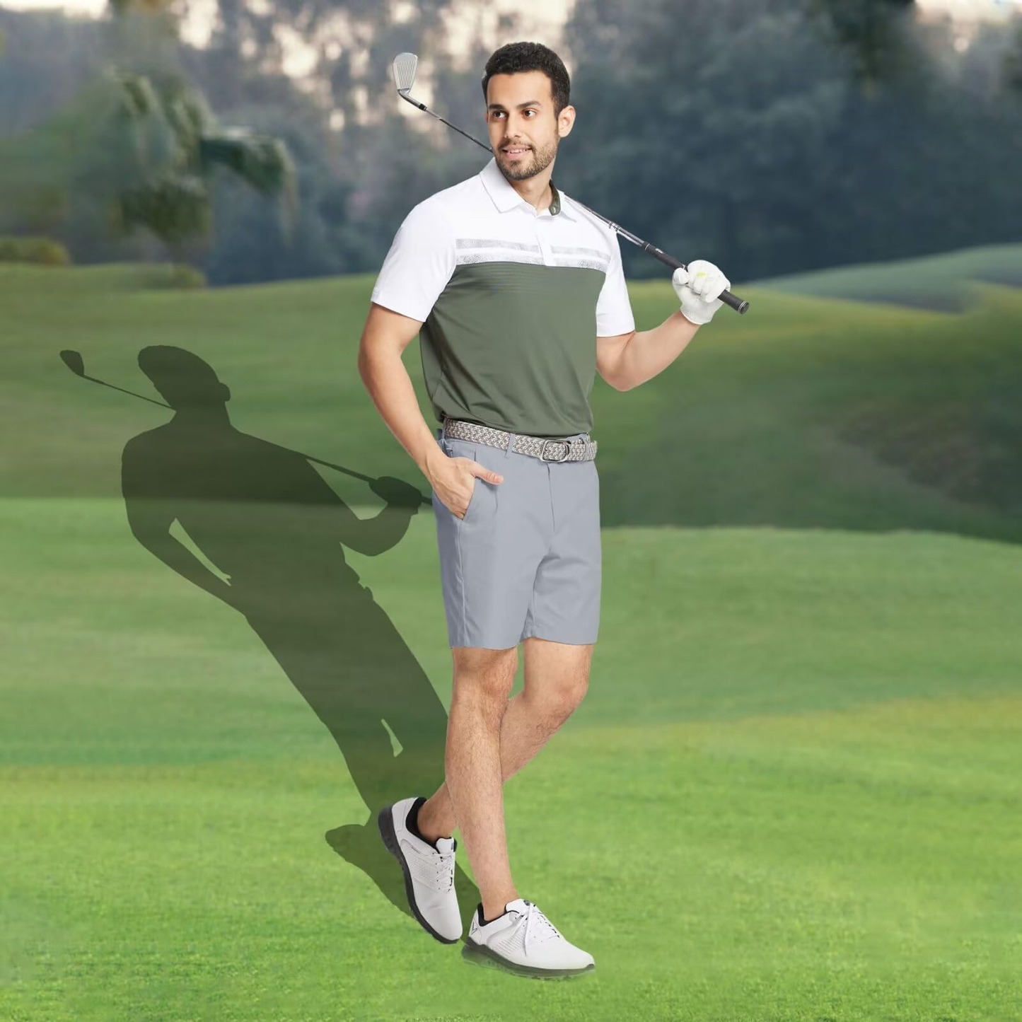 OEM polyester zippers, 7-inch and 9-inch, quick-drying, stretchy waist, moisture-wicking, water-repellent, front elastic men's golf shorts