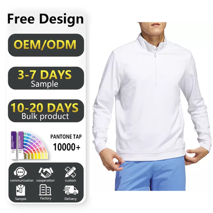 Custom Logo 80% Cotton 20% Polyester Adult White Plain Quarter Zip Pullover Golf Men Sweatshirt