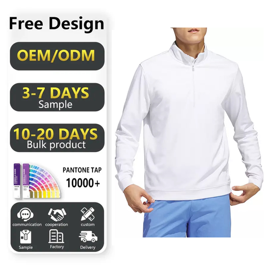 Custom Logo 80% Cotton 20% Polyester Adult White Plain Quarter Zip Pullover Golf Men Sweatshirt