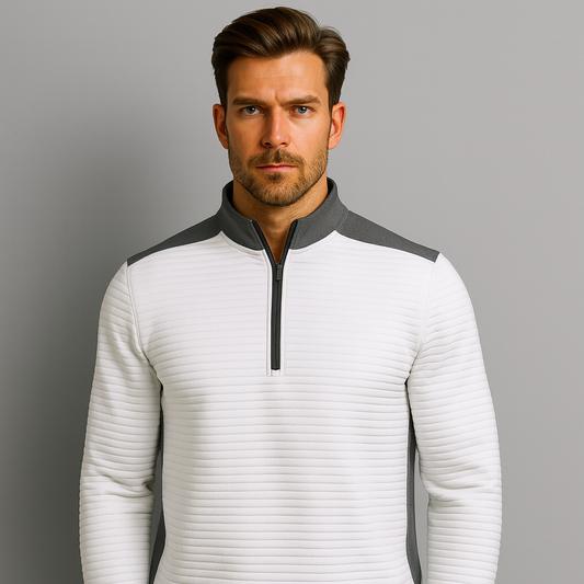 Custom Men's Winter Golf Sport Pullover Sweatshirt Half Zip Stand Collar 3D Printed Oversized Polyester/Cotton Two-Tone Design