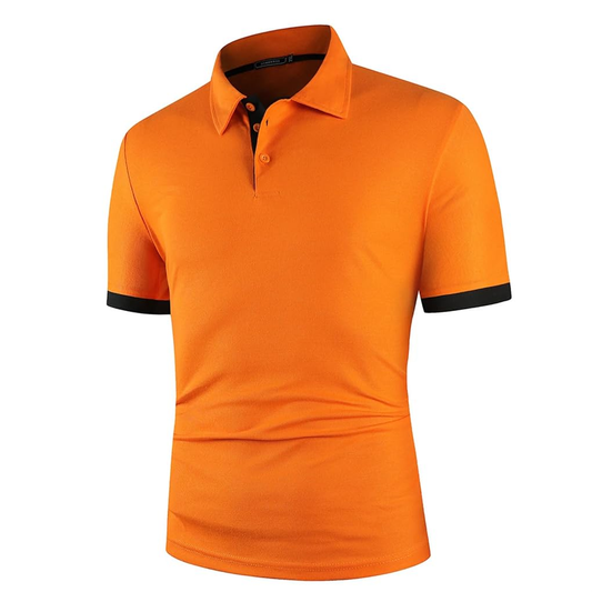 Custom Logo Cotton Bamboo Fiber Short Sleeve Contrast Color Streetwear Casual Tops Orange Men Polo Shirt