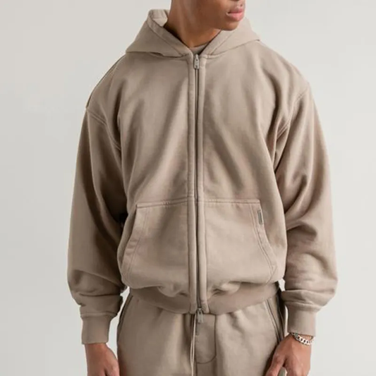Custom logo Printed Design 100% Cotton Long Sleeve Heavyweight Oversized Plain Color Solid Full Zip up Hoodies for Men