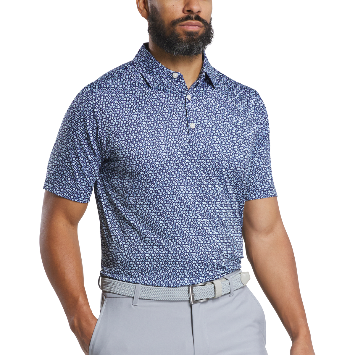 Custom Logo Quick Dry Performance Athletic Casual Spandex Polyester Floral Printed Sublimated Knit Firm Collar Golf Shirt Polos