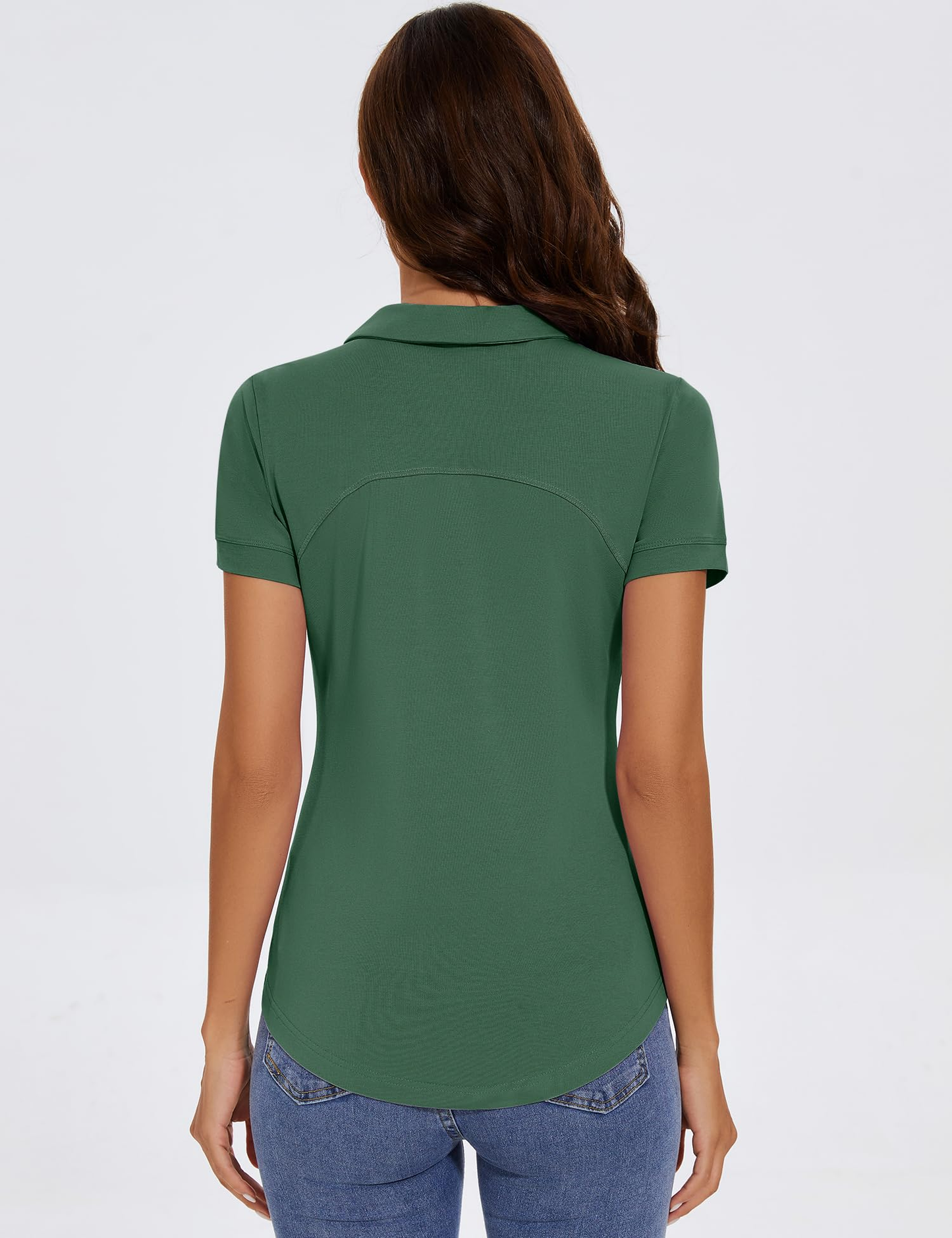 Custom logo green cotton, spandex and polyester short-sleeve lightweight moisture-wicking casual three-button women's golf polo shirt