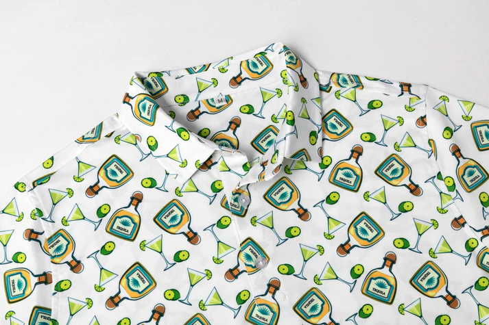 Tequila Drinkware Polo Shirt - Antimicrobial Quick Dry Slim Fit with Themed Pattern