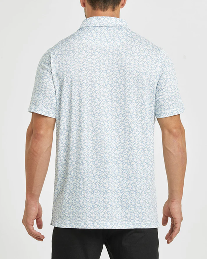 Men's Floral Golf Polo Shirt - Stylish White Flower Prints for Optimal Performance