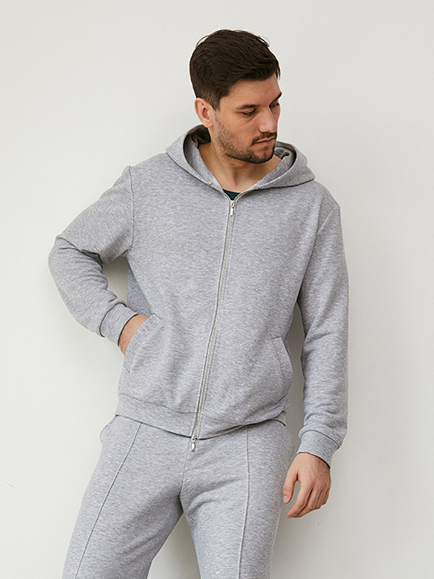 Custom Embroidery Streetwear Heavyweight Grey Big Oversized 500 Gsm Blank Mens Full Zip up Hoodie