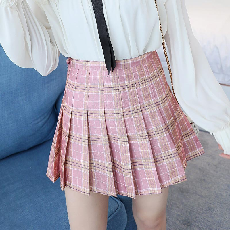 Custom-made women's wrinkled high-waisted skirts, casual and cute A-line plaid school uniform mini skirts for girls in summer