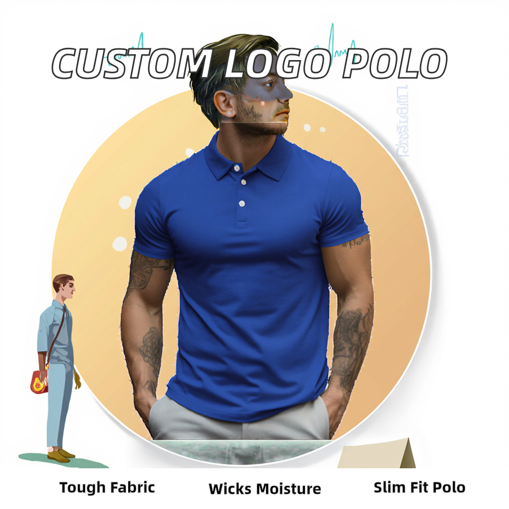 Custom Logo for Clothing 4 Way Stretch Moisture Wicking Polyester Spandex Fabric Men Slim Athletic Muscle Fit Polo Shirt for Man