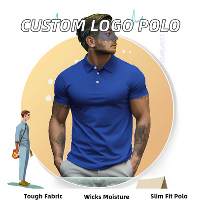 Custom Logo for Clothing 4 Way Stretch Moisture Wicking Polyester Spandex Fabric Men Slim Athletic Muscle Fit Polo Shirt for Man
