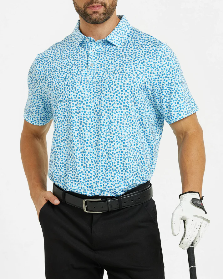 Men's Floral Golf Shirt in Blue for Stylish Performance on the Course