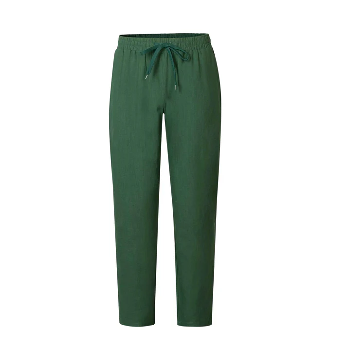 Vintage Green Linen Drawstring Cropped Pants
