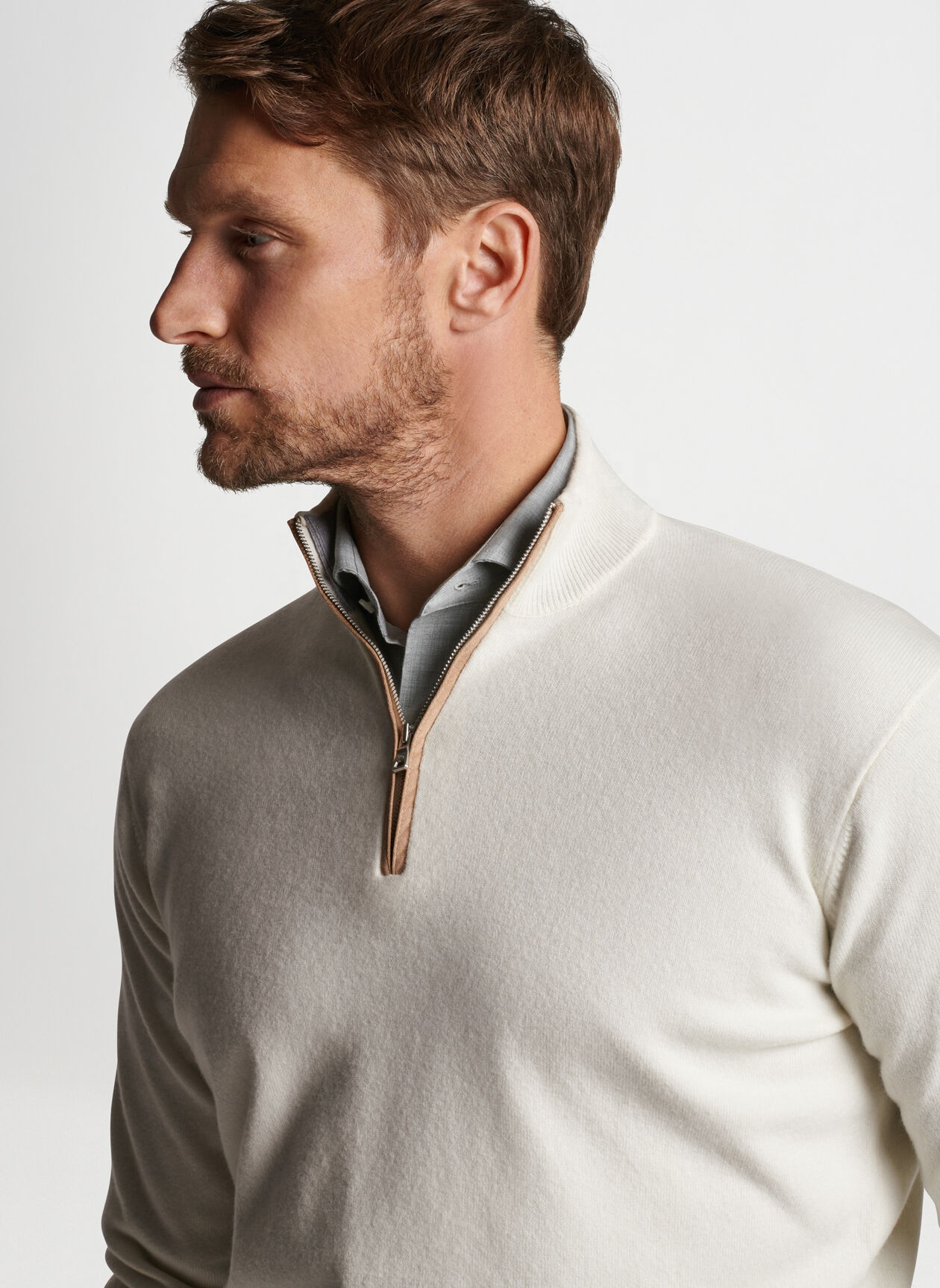 Custom Logo Winter Plain Fleece 1/4 Zip Collar Quarter Zip Pullover White Golf Sweater Men Sweatshirt