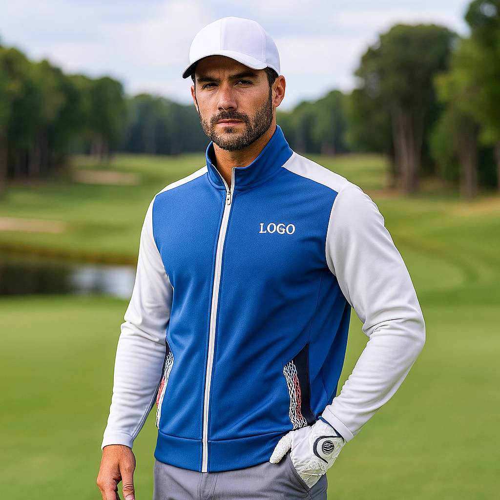 OEM Custom Men's Windproof and Waterproof Sports Jacket for Running Golf and Hiking with Front Logo Position