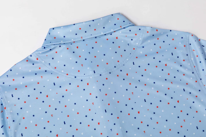 Blue Antimicrobial Polo Shirt - Quick Dry Slim Fit with American Theme