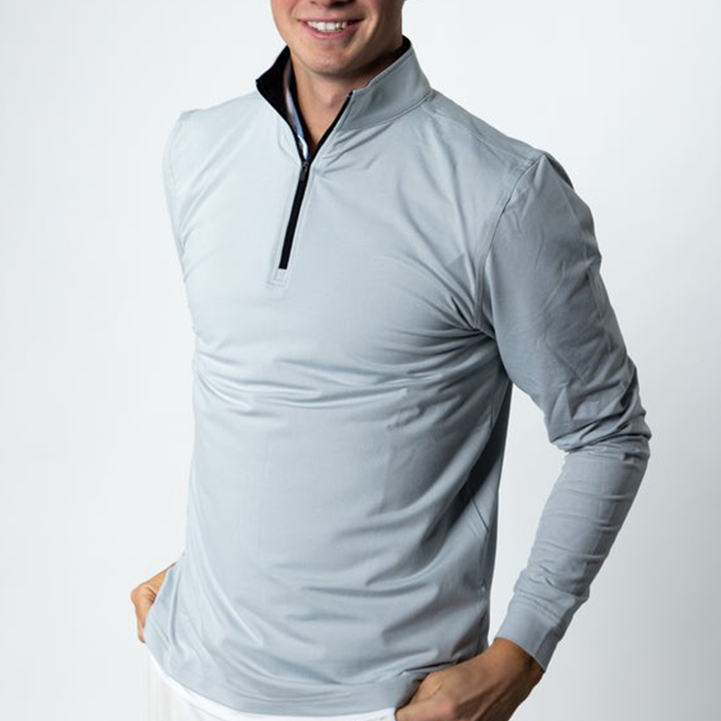 Factory Price Custom Logo Men Sport Golf Sweatshirt 1/4 Zip Collar Slim Fit Light Blue Sweatshirt