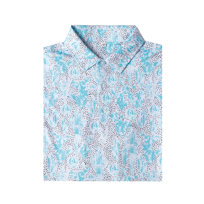 Cactus Print Polo Shirt for Men - Quick Dry Antimicrobial Slim Fit