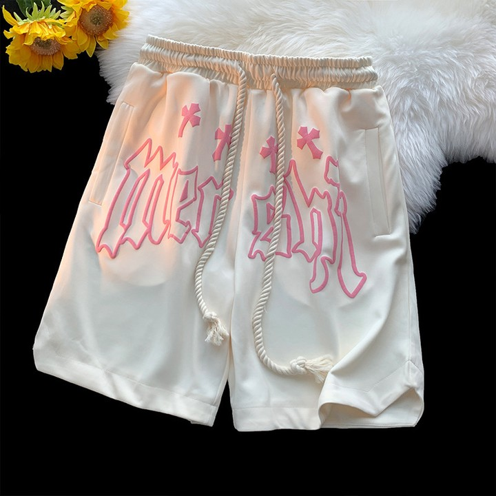 Customized men's shorts with four-way stretch waistbands and 3D bubble printing, suitable for sports like running, fitness, beach activities and basketball