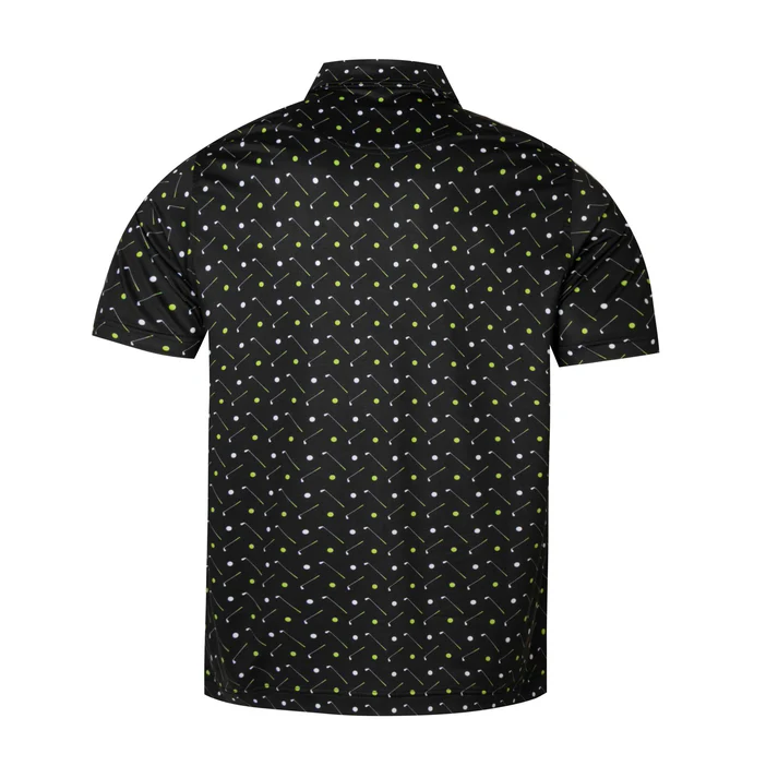 Antimicrobial Golf Polo Shirt - Quick Dry Slim Fit with Golf Equipment Patterns