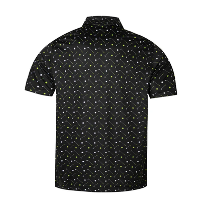 Antimicrobial Golf Polo Shirt - Quick Dry Slim Fit with Golf Equipment Patterns