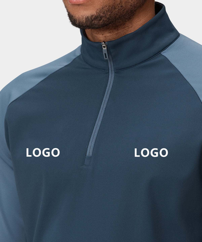 Custom Logo Print Plain Dyed Solid Luxury Colorblock Golf Long Sleeve 1/4 Quarter Zip Collar Hoodie Pullover Sweatshirts for Men