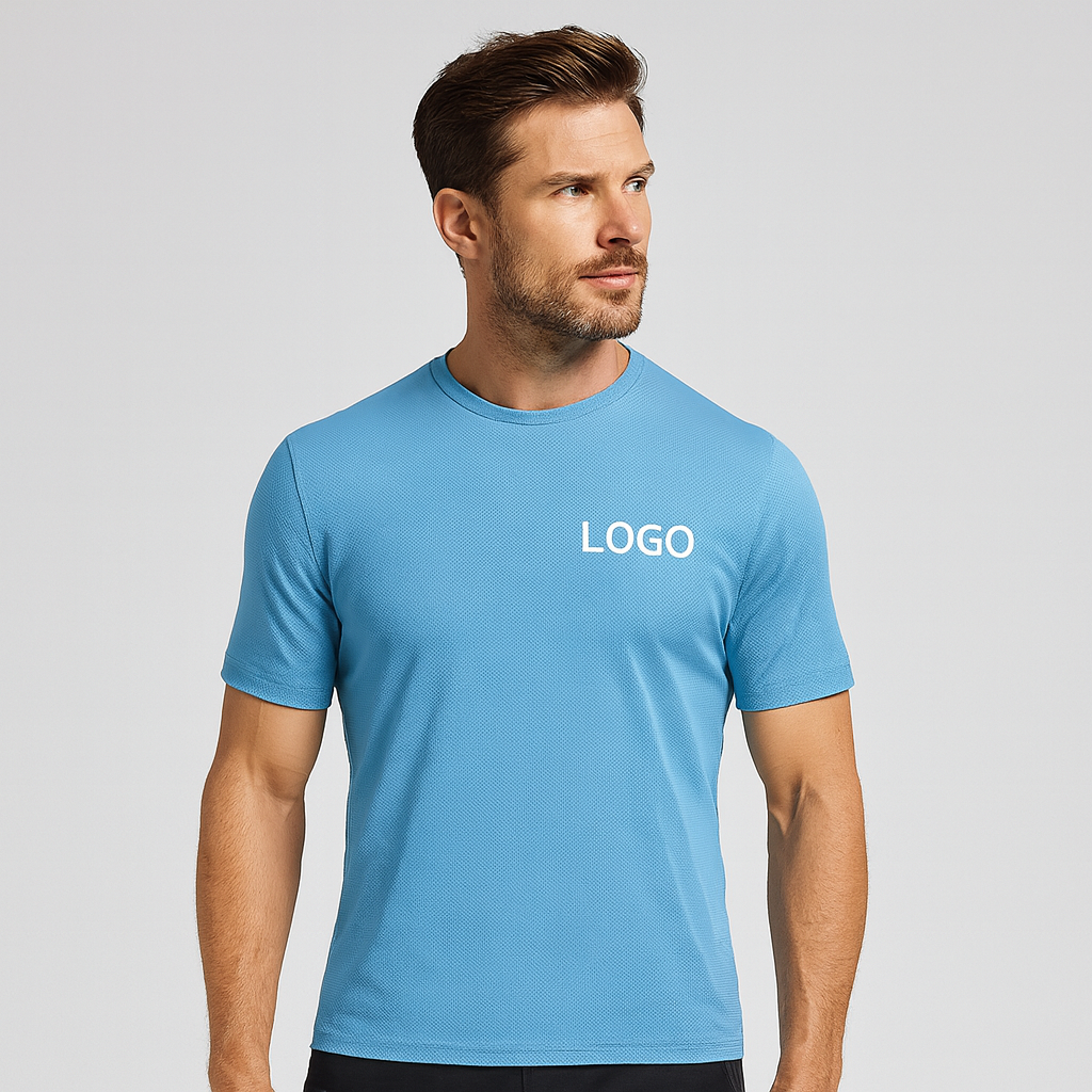 Custom Logo Breathable Quick Dry Blank Sport Dot Print O-Neck T Shirt for Men