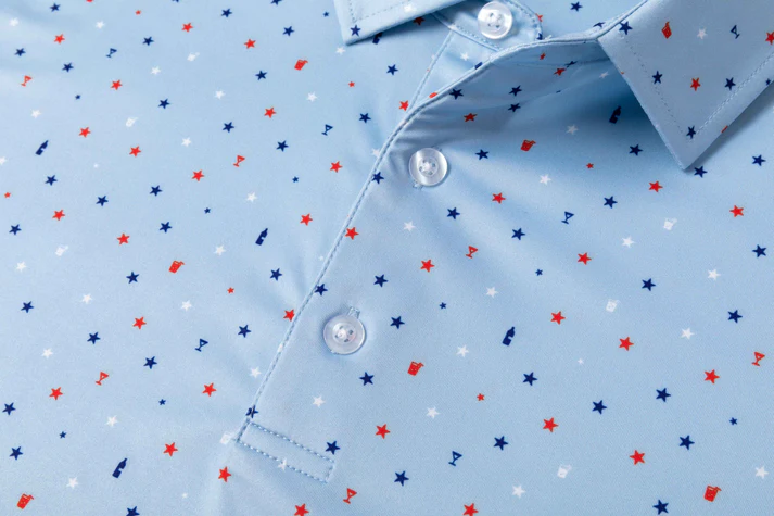 Blue Antimicrobial Polo Shirt - Quick Dry Slim Fit with American Theme