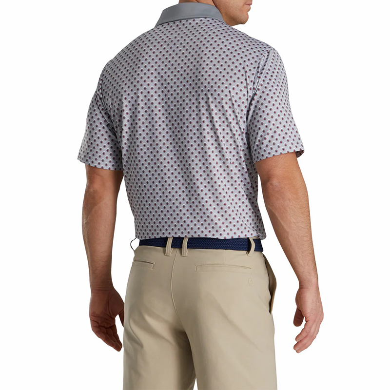 Custom Embroidery Logo Men Geometric Print Lisle Self Collar Performance Golf Sublimated Polo Neck Shirt Manufacturer