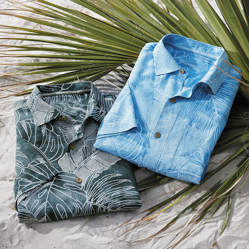 Men's Hawaiian Ramie Cotton Beach Printed Hawaiian Print Short-sleeved Custom Button Down Shirt Men