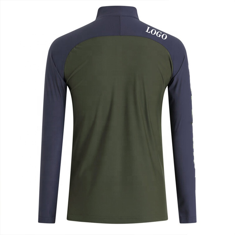 Custom Logo 1/4 Zip Neck Gym Tops Pullover Golf Sweatshirt for Men Outdoor Sports Patchwork Pique Solid Design Digital Spring