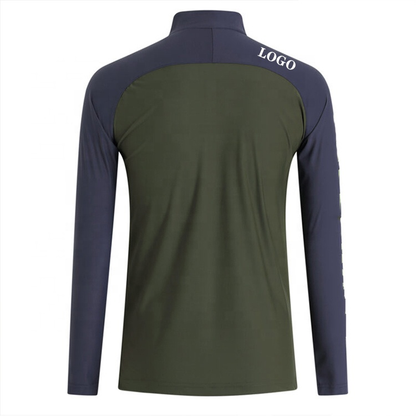 Custom Logo 1/4 Zip Neck Gym Tops Pullover Golf Sweatshirt for Men Outdoor Sports Patchwork Pique Solid Design Digital Spring