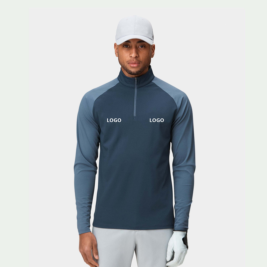 Custom Logo Print Plain Dyed Solid Luxury Colorblock Golf Long Sleeve 1/4 Quarter Zip Collar Hoodie Pullover Sweatshirts for Men