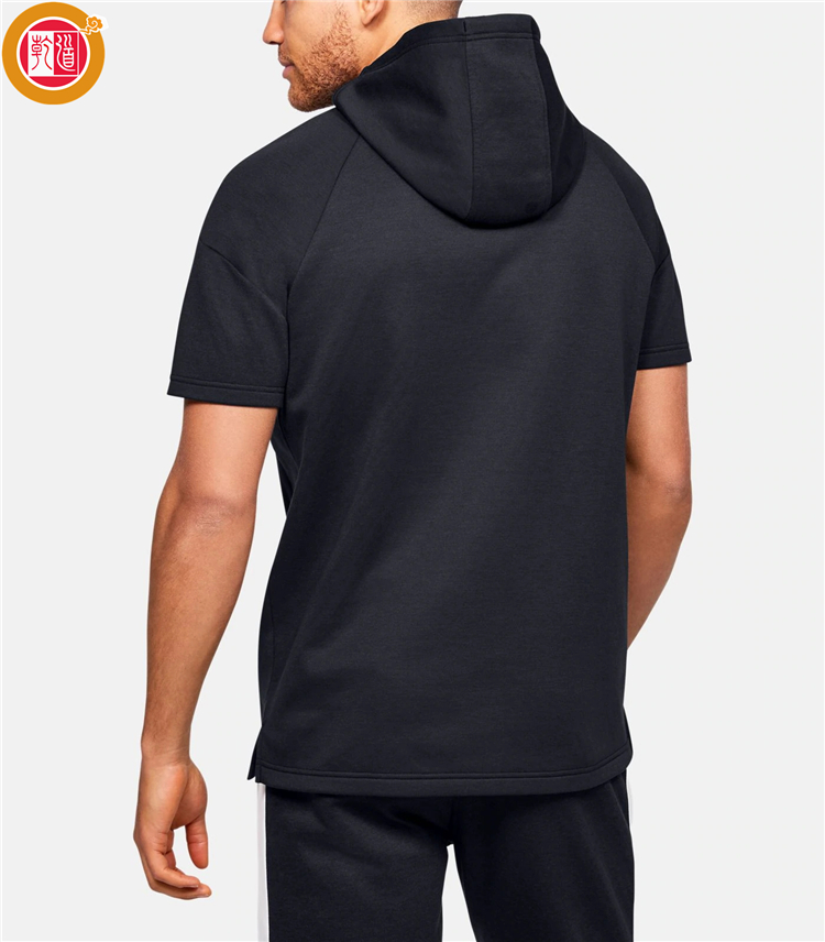 Mens Black Summer Top Short Sleeve Hoodie Jersey OEM Service Customized Solid Autumn Pullover Plain Dyed Hooded Custom Size