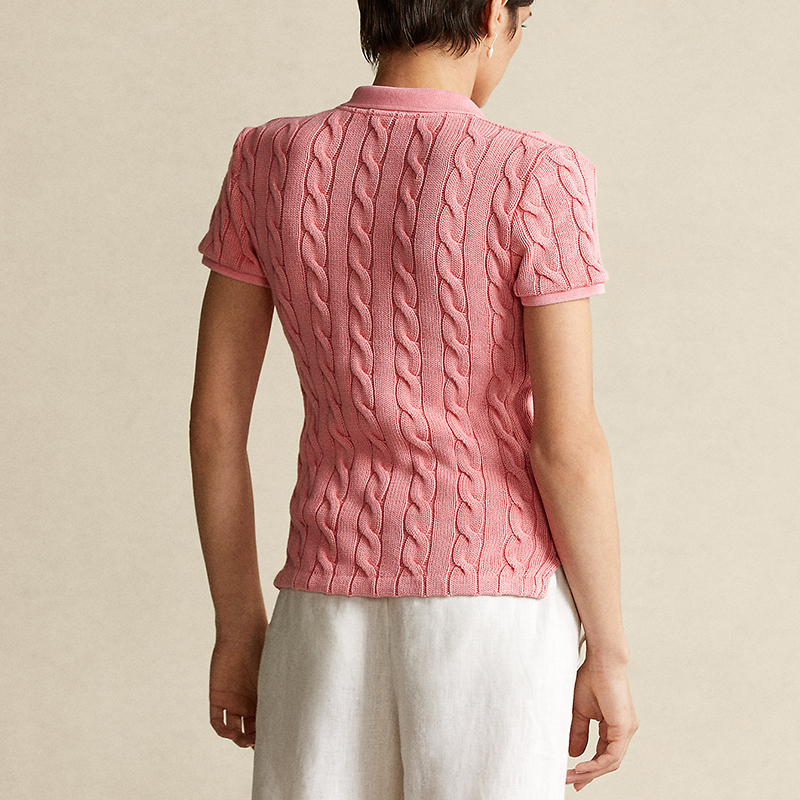 Summer Women Casual Knitted Top Button Placket Plain Dyed Short Sleeve Sweater Polo Shirts