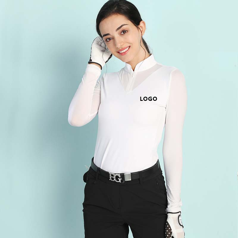 Custom Logo High Quality Long Sleeve Lady Ladies Polo Zip Sweatshirt Active Wear Shirts for Women